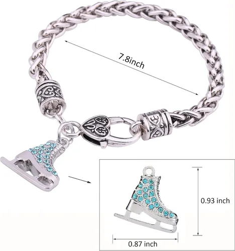 Vista 6 de My Shape Pulsera con dije de patinaje artístico de cristal turquesa 3D para niñas, joyería de moda, aleación