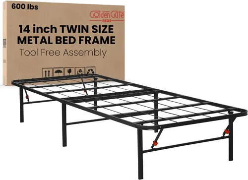 Vista 19 de Golden Gate Beds, base de cama de plataforma de metal, resistente, base de colchón de acero resistente, no necesita somier, fácil montaje, base Negro