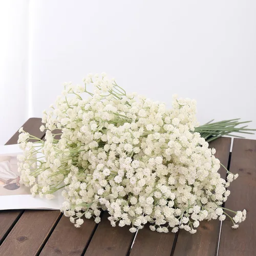 Vista 3 de Duovlo 10 piezas Flores Aliento de Bebé 23.6" Ramos Artificiales de Gypsophila Flores de Tacto Real para Decoración de Boda Hogar DIY