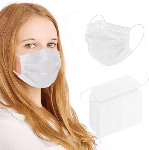 Vista 8 de Paquete de 100 cubrebocas, desechable, negras, 3 capas, mascarillas con elástico suave para las orejas