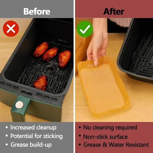 Vista 3 de 95 forros para freidora de aire para Ninja, 8.6 x 5.5 pulgadas, papel desechable para freidora de aire doble, papel pergamino antiadherente sin