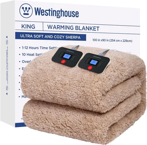 Vista 18 de Westinghouse Manta Eléctrica Tamaño Throw, Manta Térmica de Felpa Sherpa Suave con 6 Niveles de Calefacción y 2-10 Horas de Apagado Automático, Azul