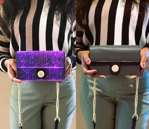 Vista 6 de Bolsos cruzados LED para mujer, bolso cruzado pequeño con luz, 7 colores, mini bolso para fiesta, Negro