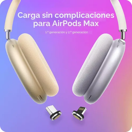 Vista 4 de Funda de carga para AirPods Max 1 y 2 - Cargador de auriculares de viaje con conectores magnéticos Lightning y USB-C, modo de suspensión automático