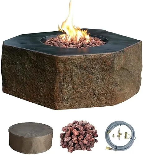 Vista 81 de Elementi+ Mesa de Fuego de Gas Colorado de Hormigón Fundido de 56" Rectangular, Hoguera al Aire Libre con Ignición Electrónica Incluye Cubierta