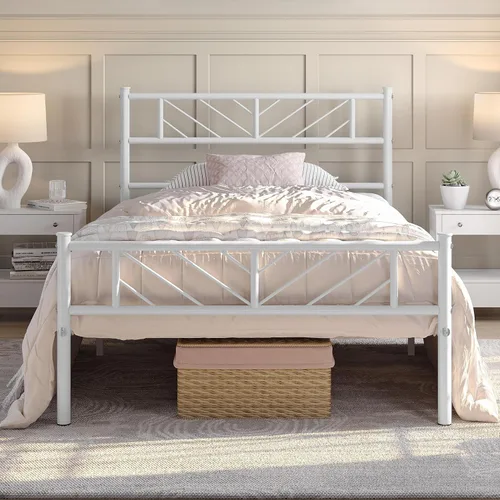 Vista 10 de Yaheetech Estructura de Cama Plataforma de Tamaño Individual con Cabecera de Diseño de Flecha, Base de Colchón de Metal de 13 Pulgadas