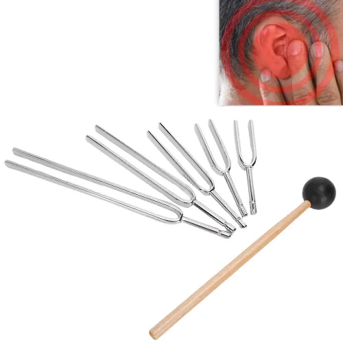 Vista 7 de Juego de herramientas de salud, 256 Hz, 288 Hz, 320 Hz, 341 Hz, 384 Hz, 426 Hz, 480 Hz, 512 Hz, 8 piezas, juego de diapasones de acero con martillo