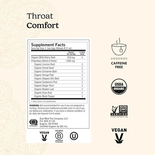 Vista 2 de Yogi Tea Throat Comfort - 16 bolsas por paquete (4 paquetes) - Té de hierbas para garganta - calmante orgánico para la garganta, incluye raíz