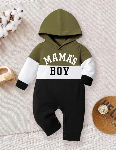 Vista 4 de Ropa de bebé niño, ropa de bebé con estampado de letras de manga larga con capucha para bebé niño