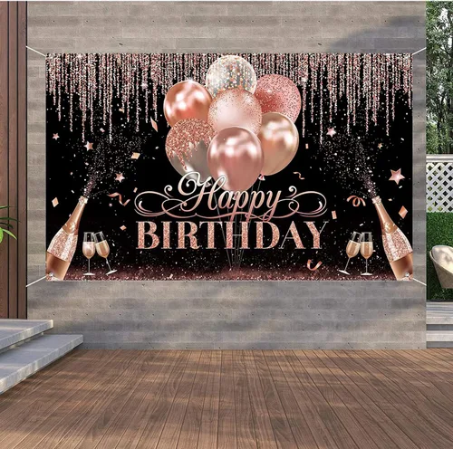 Vista 5 de Fondo de oro rosa con purpurina para decoración de fiesta de cumpleaños para mujeres y niñas, fondo de fotografía, suministros de decoración de baby