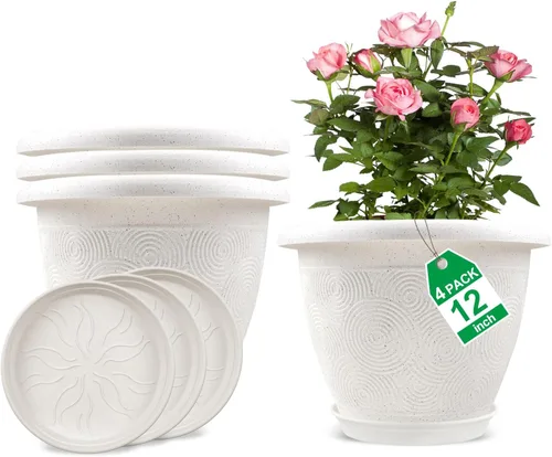 Vista 17 de Fodetyff Macetas de 6 Pulgadas para Plantas de Interior y Exterior, Juego de 6 Macetas Pequeñas de Plástico con Agujero de Drenaje y Bandeja, Maceta