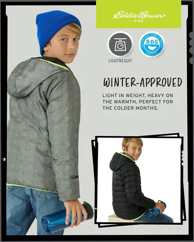Vista 6 de Eddie Bauer Chaqueta reversible para niños, abrigo acolchado resistente a la intemperie para niños y niñas (3-20)