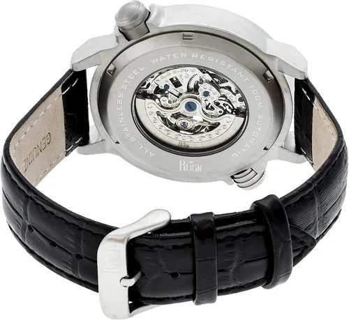 Vista 2 de Reign Reloj Thanos para hombre, esfera negra, bisel plateado, correa de cuero negro REIRN2101, Negro
