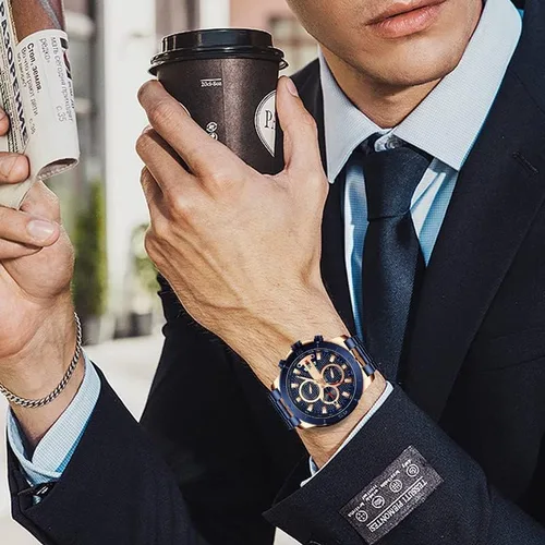 Vista 5 de FANMIS Reloj de pulsera de cuarzo analógico de acero inoxidable impermeable para hombre