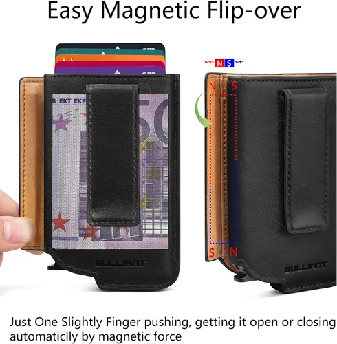 Vista 4 de Tarjetero delgado para hombre cartera de aluminio grande con clip para dinero 8 tarjetas bloqueo RFID