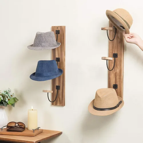 Vista 3 de MyGift Soporte de pared para sombreros, 2 unidades, organizador de sombrero de vaquero, abrigo, percha de ropa con alambre de metal y ganchos