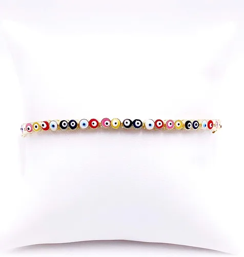 Vista 2 de LESLIE BOULES Pulsera multicolor con diseño de mal de ojo, chapada en oro de 18 quilates, joyería de protección de cadena ajustable, Vidrio, Chapado