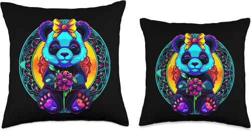 Vista 3 de Cute Streetwear synthwave 80s 90s retro Panda flowers teens Throw Pillow