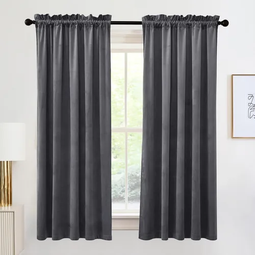 Vista 49 de RYB HOME Cortinas opacas de terciopelo para dormitorio, aislamiento térmico, privacidad, luz solar, bloqueo de calor, cortinas lujosas con bolsillo
