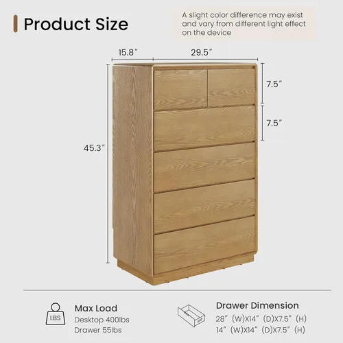 Vista 2 de Cómoda de madera maciza, cómoda de 45.3 pulgadas de alto
