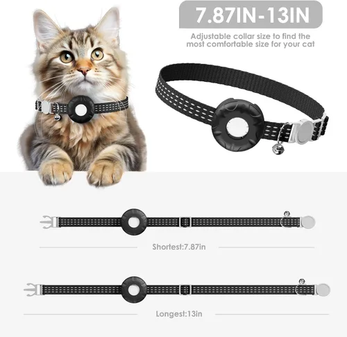 Vista 4 de Rastreador de gatos, collar con hebilla elástica de seguridad, funciona con cualquier collar, rastreador GPS para gatos, compatible con Apple Find