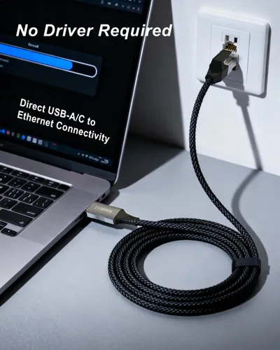 Vista 2 de Cable USB a Ethernet de 6 pies/5.9 ft con puerto USB C, trenzado USB 3.0 A/C a RJ45 Gigabit LAN, conector chapado en oro para laptop, PC, MacBook