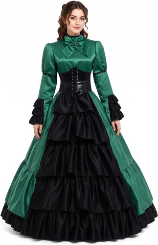 Vista 9 de GRACEART Women Gothic Victorian Rococo Dress Costumes Estilo A (satén)-negro