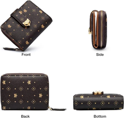 Vista 2 de FOXLOVER Carteras plegables de moda para mujer, monederos de mano para mujer con bolsillo con cremallera, caja de regalo para tarjetas de crédito