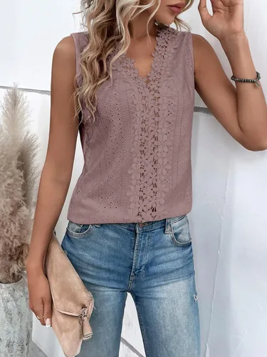 Vista 5 de SweatyRocks Camiseta sin mangas con cuello en V y encaje floral para mujer