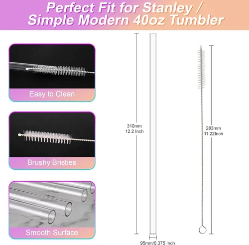 Vista 5 de Pajitas reutilizables para vaso de 40 onzas, popotes de repuesto de plástico para vaso Stanley, para vaso Simple Modern de 40 onzas, paquete de 6