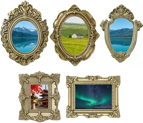 Vista 7 de Miniature Picture Frame,10pcs Small Gold Resin Frames,Vintage Charm Carving Frames for Party Crafts DIY and Wall Hanging