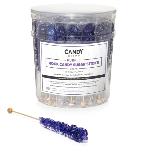 Vista 8 de Purple Rock Candy - Palitos de azúcar con sabor a uva, 12 caramelos morados envueltos individualmente