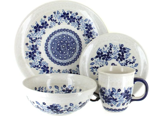 Vista 14 de Cerámica polaca Blue Rose – Juego de 4 piezas Blue Harmony – Servicio para 1-1 lugar – Ideal para cenas diarias, comidas informales o como vajilla