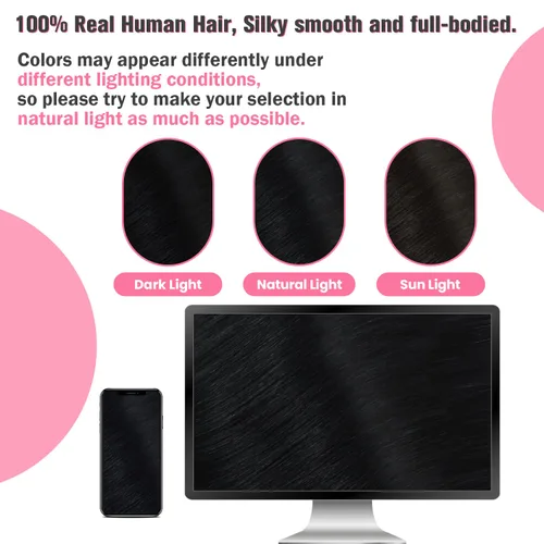Vista 7 de Extensiones de cabello humano real color negro azabache, extensiones de cabello humano 100% Remy, sedosas y lacias, para mujeres, 20 unidades por