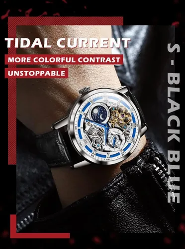 Vista 3 de OLEVS Relojes automáticos para hombre, de cuerda automática, cielo estrellado, esqueleto de diamante, reloj de pulsera de lujo, impermeable, luminoso