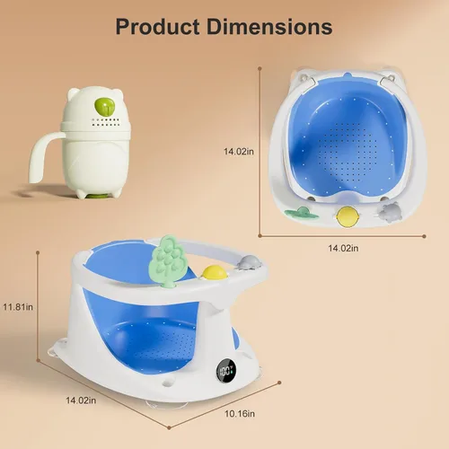 Vista 7 de Asiento de baño para bebés de 6 meses en adelante, asientos de bañera para bebés sentados con taza de enjuague, antideslizante, cómodo, esenciales
