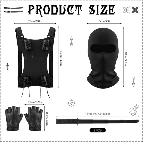 Vista 2 de Hollowfly Paquete de 5 accesorios de disfraz de ninja, guantes retráctiles