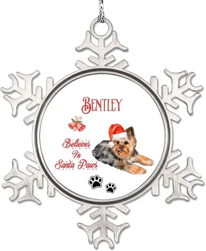 Vista 9 de Christmas Hat Dog Snowflake Ornaments Pug Dog Ornament for Christmas Tree Decor Believes in Santa Claw Metal Custom Pet Christmas Ornaments 2023