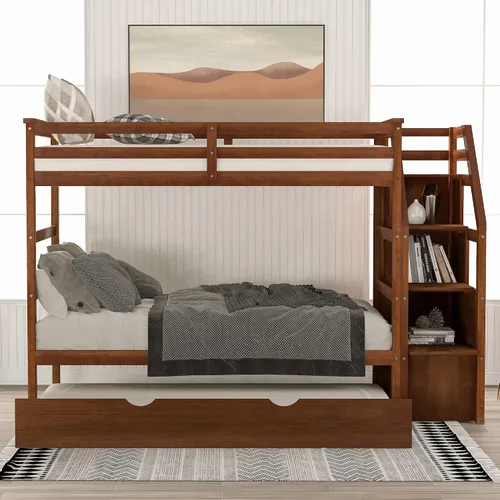 Vista 4 de Harper & Bright Designs Litera individual sobre cama individual con nido, marco de cama individual de madera sobre cama con cajones