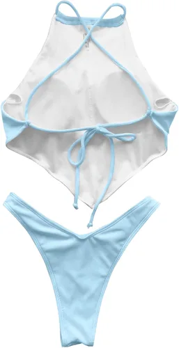 Vista 3 de Vrtige Traje de baño de 2 piezas para mujer con cuello alto y lazo en la espalda