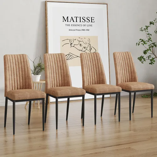 Vista 22 de Sillas de Metal Negro, Juego de 4 Sillas de Comedor Modernas con Cuero Sintético PU y Patas Cromadas de Alto Respaldo para Comedor, Cocina, Sala