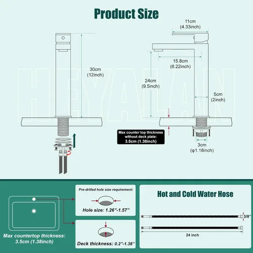 Vista 7 de Heyalan Grifo de lavabo para baño, grifo de lavabo de una sola manija, acero inoxidable SUS304, cuerpo alto, 1 agujero, mezclador de tocador