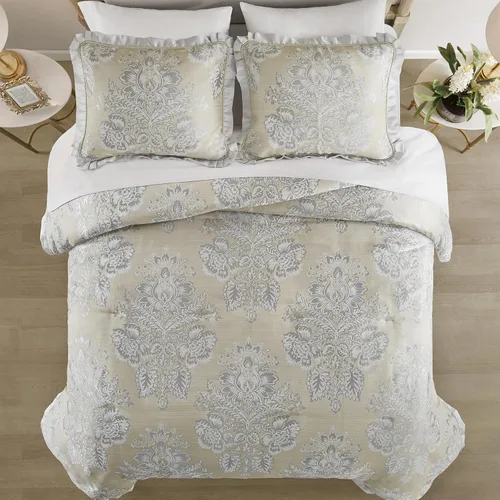 Vista 4 de CROSCILL Juego de edredón King, medallón floral jacquard de chenilla de lujo, edredón de sarga de microfibra para una cama tamaño King, edredón