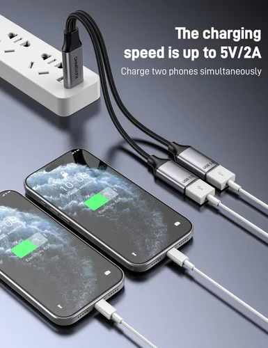 Vista 5 de Divisor USB 3.0 de 1 en 2 salidas, cable USB divisor Y, cable USB macho a 2 hembras para PC, tableta, portátil, MacBook, teclado, PS4, PS5, mouse