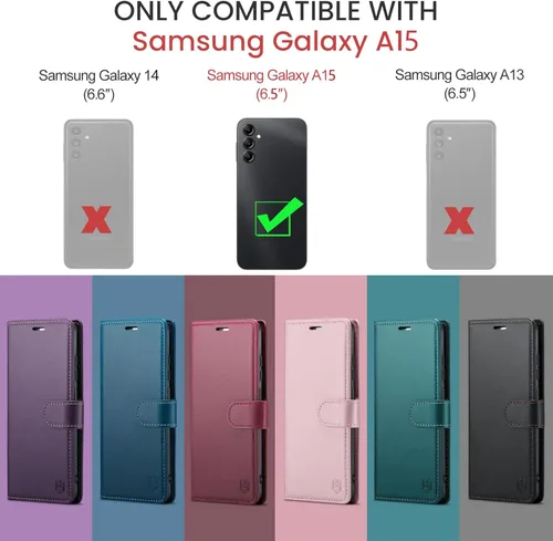 Vista 2 de FLIPALM Funda tipo billetera para Samsung Galaxy A15 5G, con bloqueo RFID, soporte para tarjetas de crédito, de piel sintética, tipo folio