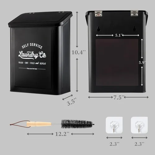 Vista 4 de MONJITA Contenedor magnético de pelusa para cuarto de lavado, cubo de basura de pelusa montado en la pared con tapa para secadora, organización