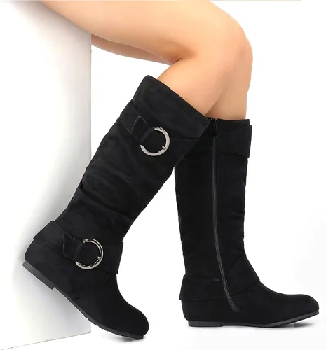 Vista 6 de DREAM PAIRS Women's Wide Calf Knee High Boots, Fur-lined Low Hidden Wedge Boots