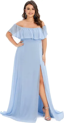 Vista 4 de Ever-Pretty Plus Women's Off Shoulder Short Sleeves Empire Waist Side Slit Chiffon Flowy Plus Size Bridesmaid Dresses