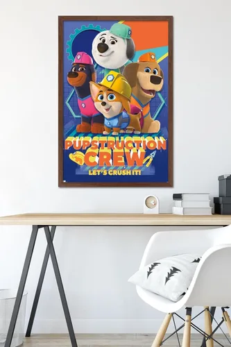 Vista 6 de Disney Pupstruction - Póster de pared de grupo, 34 pulgadas de largo x 22.4 pulgadas de ancho, versión enmarcada de caoba