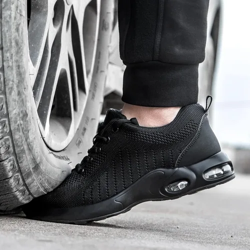 Vista 4 de Tinefiy Zapatos de punta de acero para hombres y mujeres, ligeros, con amortiguación de aire, zapatillas de seguridad antideslizantes